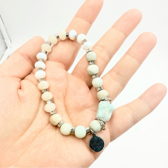 Kinsley Armelle Natural Amazonite Elegant Beaded Bracelet with Silver Accents - Picture 3 of 5